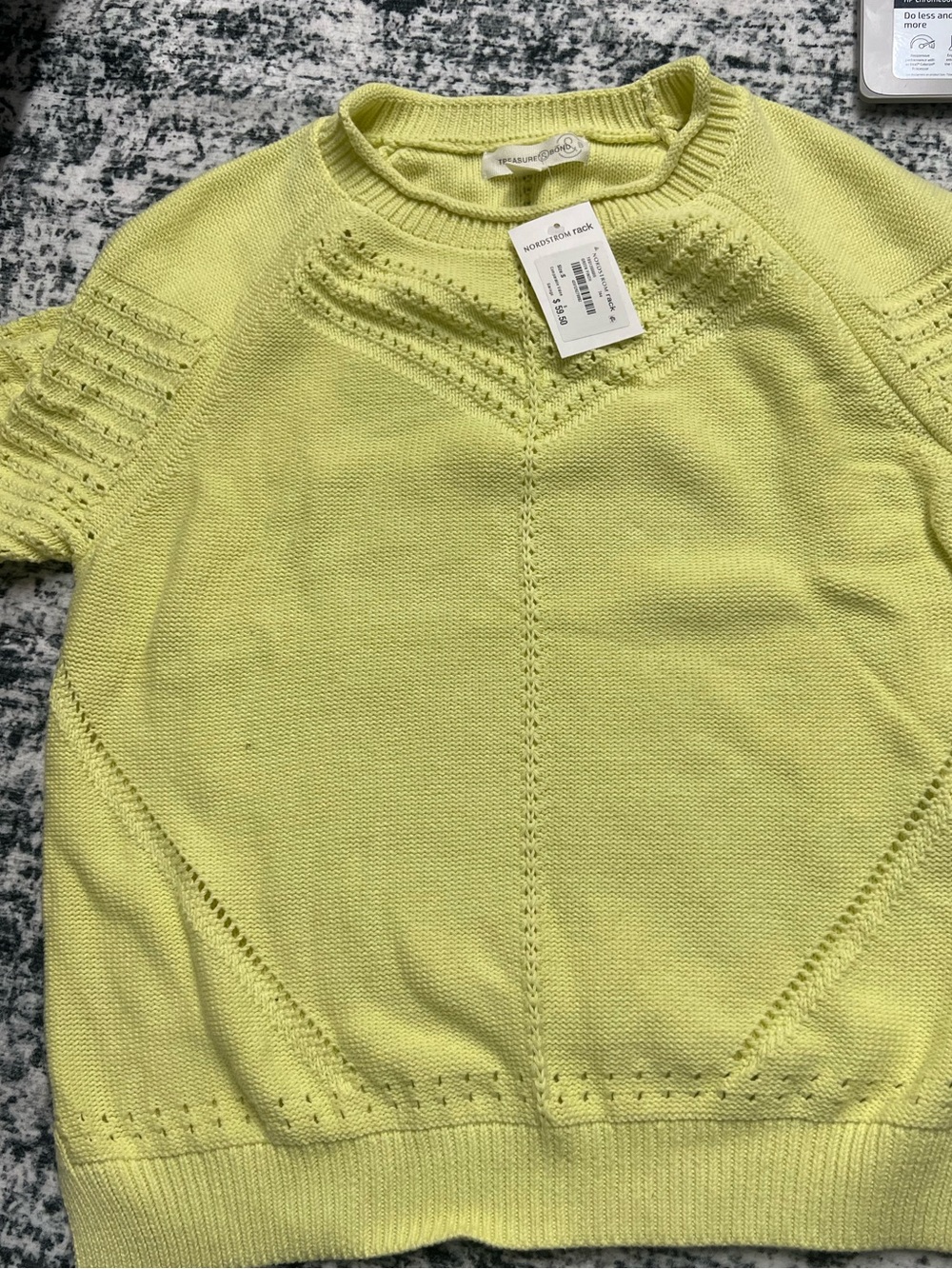 Treasure & Bond Short Sleeve Pointelle Crew Sweater in Lemon